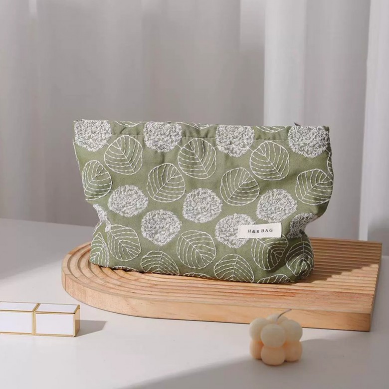 Forest Green Floral Embroidered Makeup Pouch Forest Green Floral Embroidered Makeup Pouch