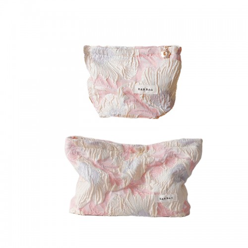 Pink Floral Canvas Makeup Bag